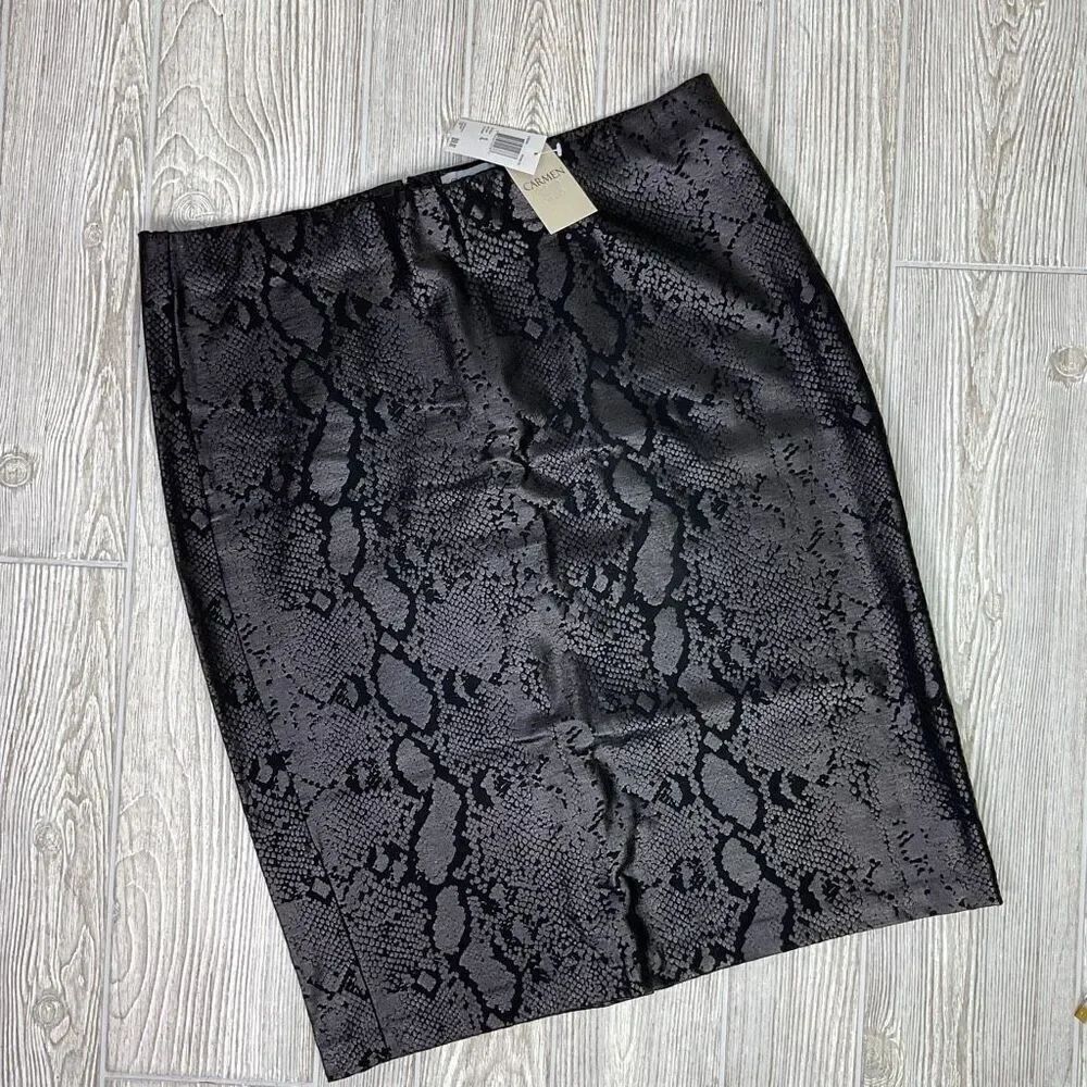 NWT Carmen Marc Valvo Black Python Foil Pencil Skirt Women’s XL
